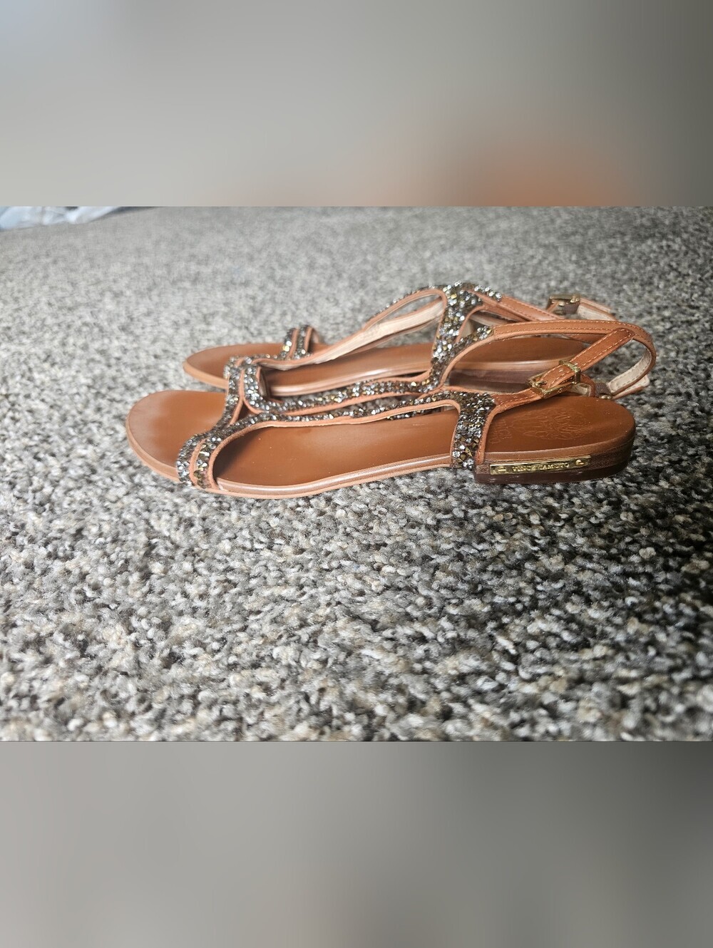 Vince Camuto Embellished Double Ankle Strap Flat Sandals Sparkly! Size 7.5 M EUC